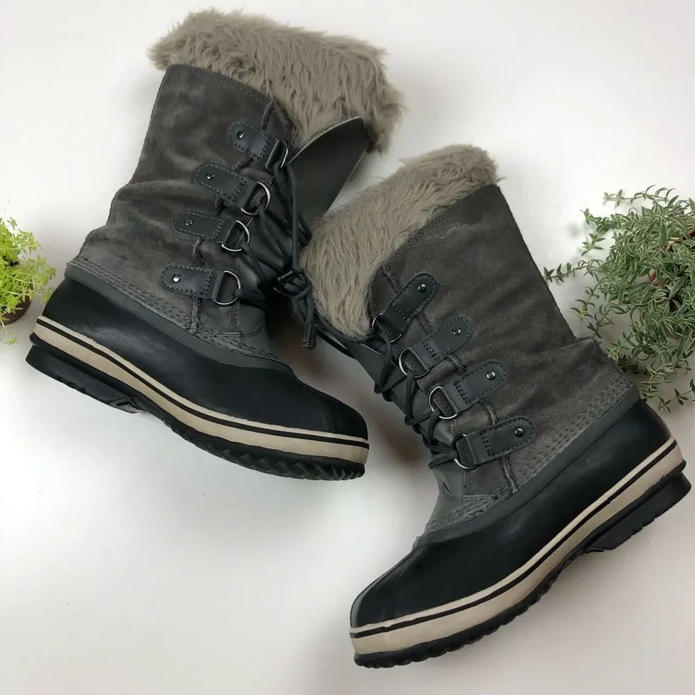 Sorel Joan of Arctic Black Gray Suede Boots
